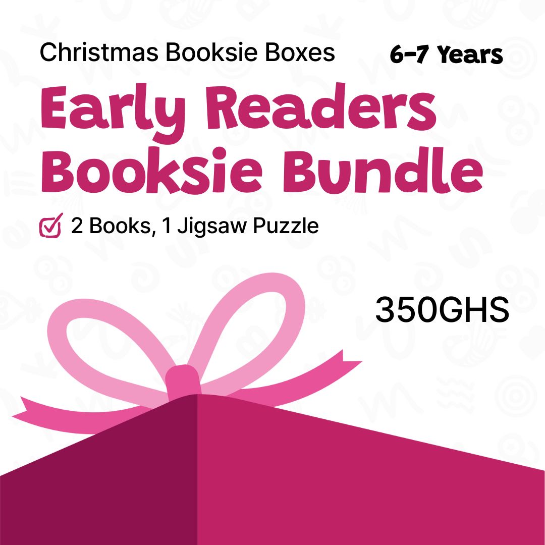 Advertisement for a 350ghs Christmas Booksie Boxes Early Readers Bundle with pink bow and text on a white background