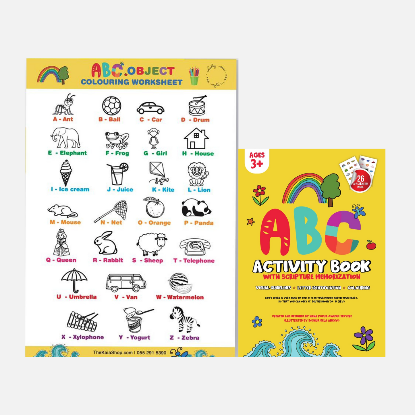 ABC activity book with scripture memorization & ABC object colouring chart